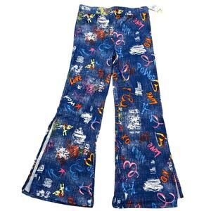 Eye Candy Womenss XL Flare Leggings Blue Graffiti Love XO Print Pants Stretchy